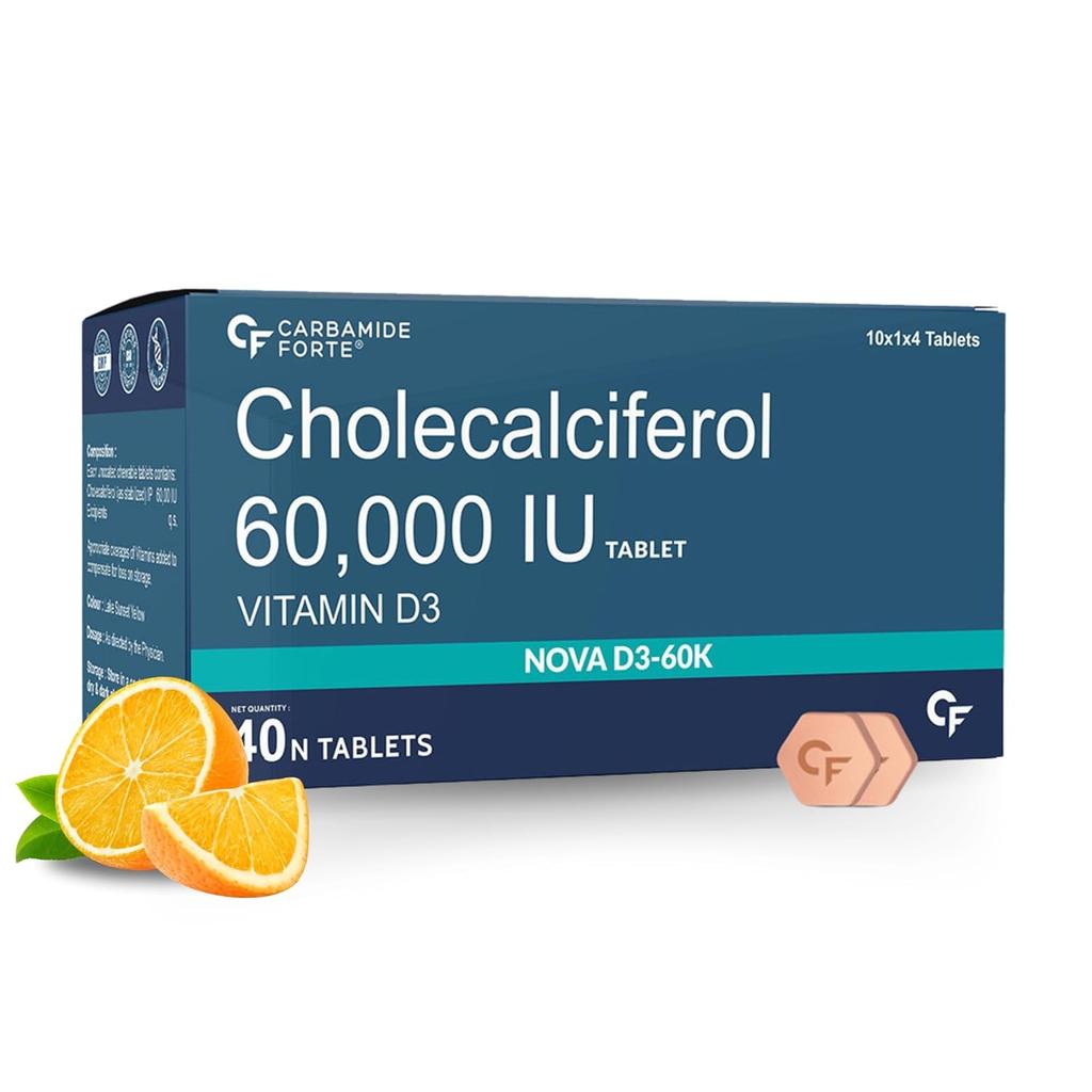 Carbamide Forte Vitamin D3 60000IE 90 Tabletten für Männer & Frauen | Immununterstützung, Knochengesundheit, Orangenaroma -