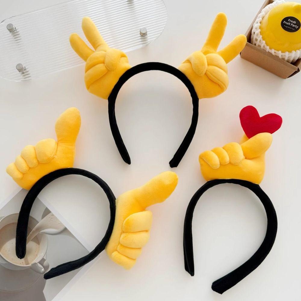 Hand Heart Funny Gesture Headband Plush Cosplay Hair Hoop Sweet Plush Hairband  Photo Pros