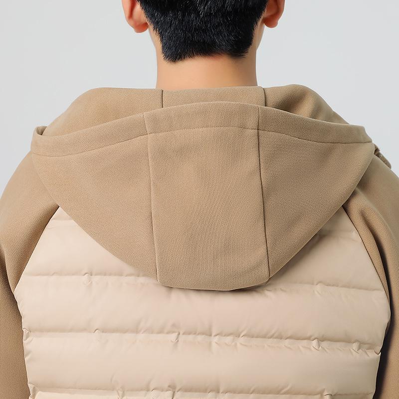 Daunenjacke Herren und Damen Herbst und Winter Weiße Entendaunen Leicht und Dünn Strick Sport Kontrastfarbige Einsätze Partner Kapuzenjacke