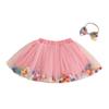 Saia Tutu de Malha para Menina, Colorida, com Pompons de Pelúcia, Cintura Elástica, Saia de Tule, Aniversário, Saia A-Line com Faixa de Cabelo