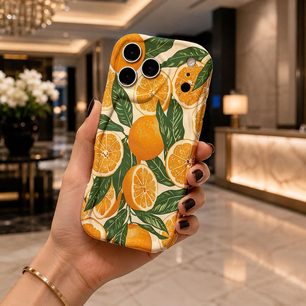 Orange Fruit Leaf Phone Case Tropical Pattern Hard Cover for iPhone Shockproof Protection Birthday Christmas Halloween Holiday Gift