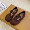 2025 New Retro Women's Shoes Flat Heel Shallow Mouth One-word Buckle Single Shoes Square Head Suede Flat Bottom Women's Shoes