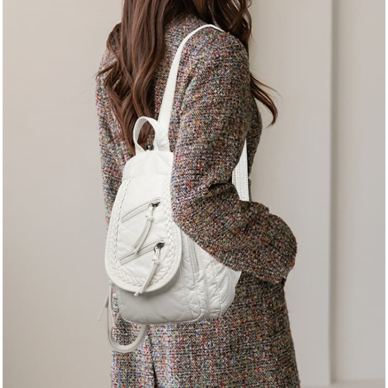 Washed Leather Backpack Literary Soft Leather Small Backpack