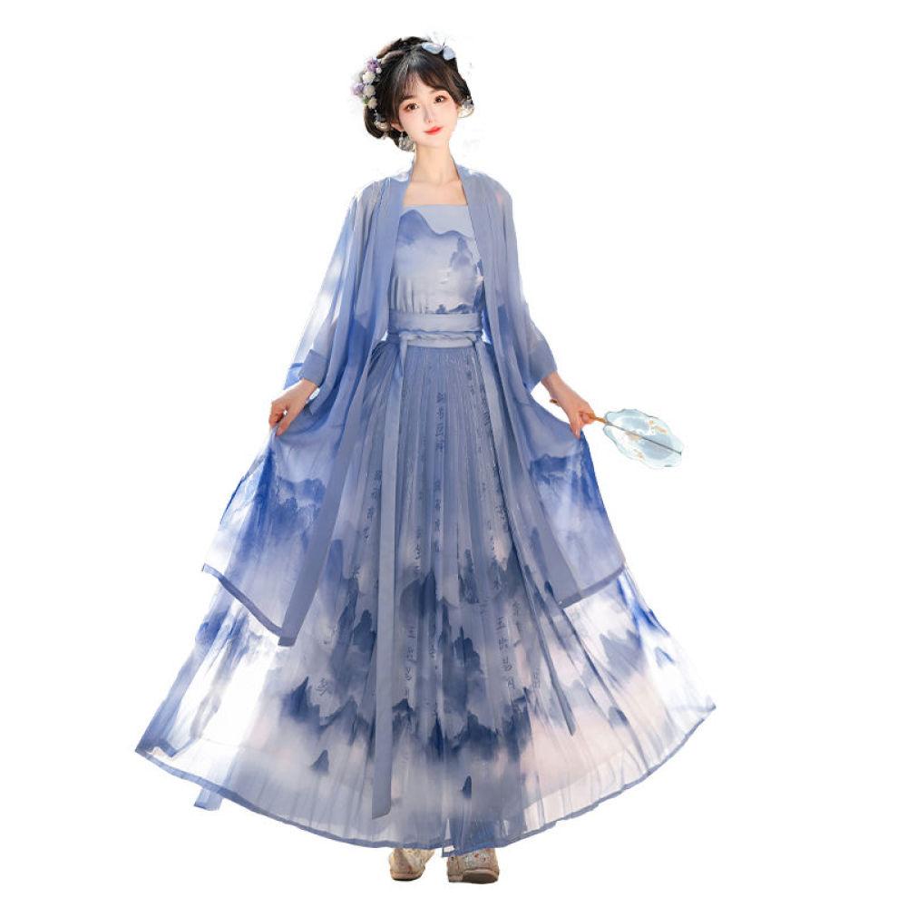 Chinese Song Dynasty Style Modified Hanfu Daily Suspender And Baidu Skirt Three-piece Set