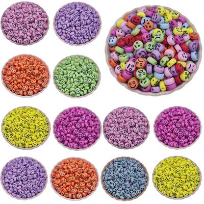 Nuevas manualidades DIY para hacer joyas, cuentas espaciadoras ovaladas de acrílico de 7 mm con forma de cara sonriente, 50 unidades