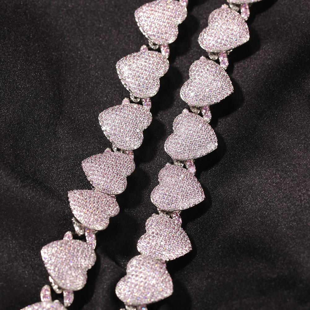 Nový zirkonový náhrdelník ve tvaru srdce Hip Hop Ins Stylový módní svetrový náhrdelník pro muže a ženy Ornament stejného stylu