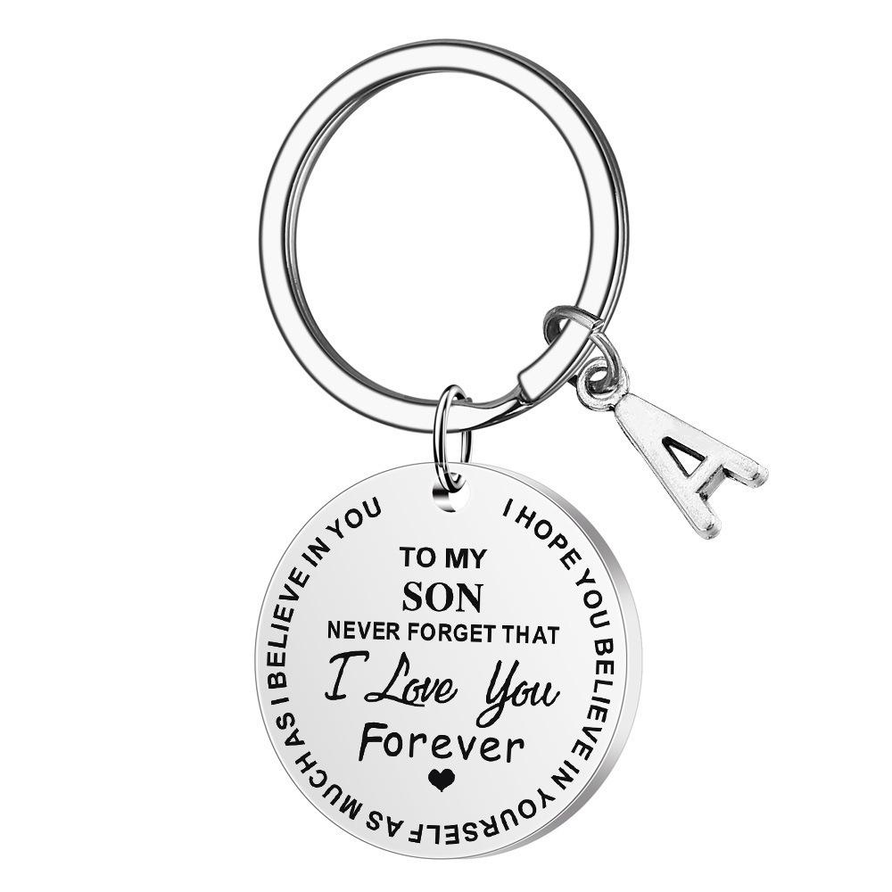 Letter Stainless Steel Keychain Creative Gift To My Son Daughter Stainless Steel Keychain for Mothers Day and Fathers Day Backpack Bag Pendant