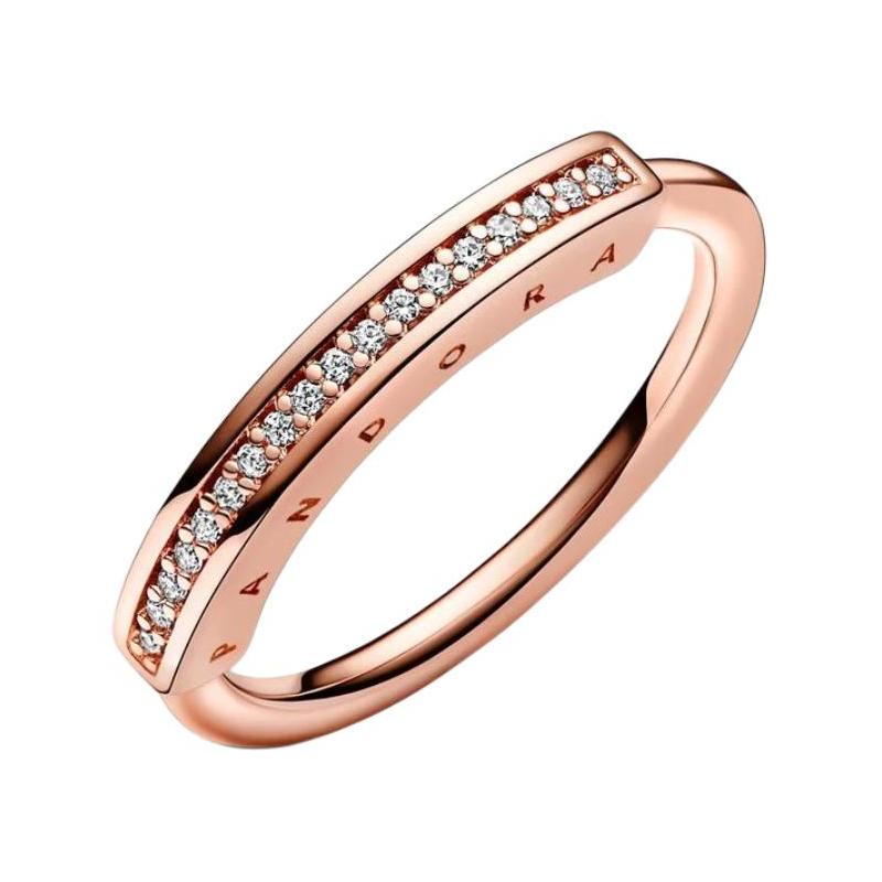 Pandora Signature Series Pavé Pave Design Synthetic Cubic Zirconia Alloy Ring Women’s Rose Gold rose gold 50 mirror jewelry box