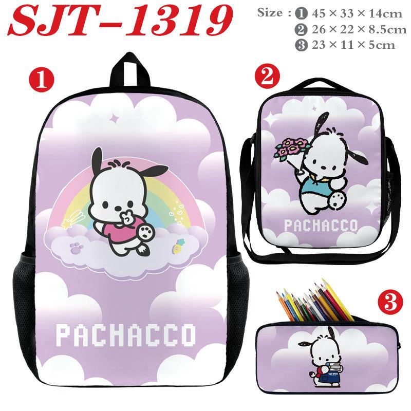 Sanrio Anime 3-Piece Set Backpack Lunch Bag Pencil Case Large Capacity Student School Bag Cute Cartoon Pink