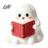 Small Ghost Sculpture Halloween Resin Figurine Creepy Witch Hat Statue Desktop Statue Pumpkin Reading Ornament for Holiday Party Decoration Figurine