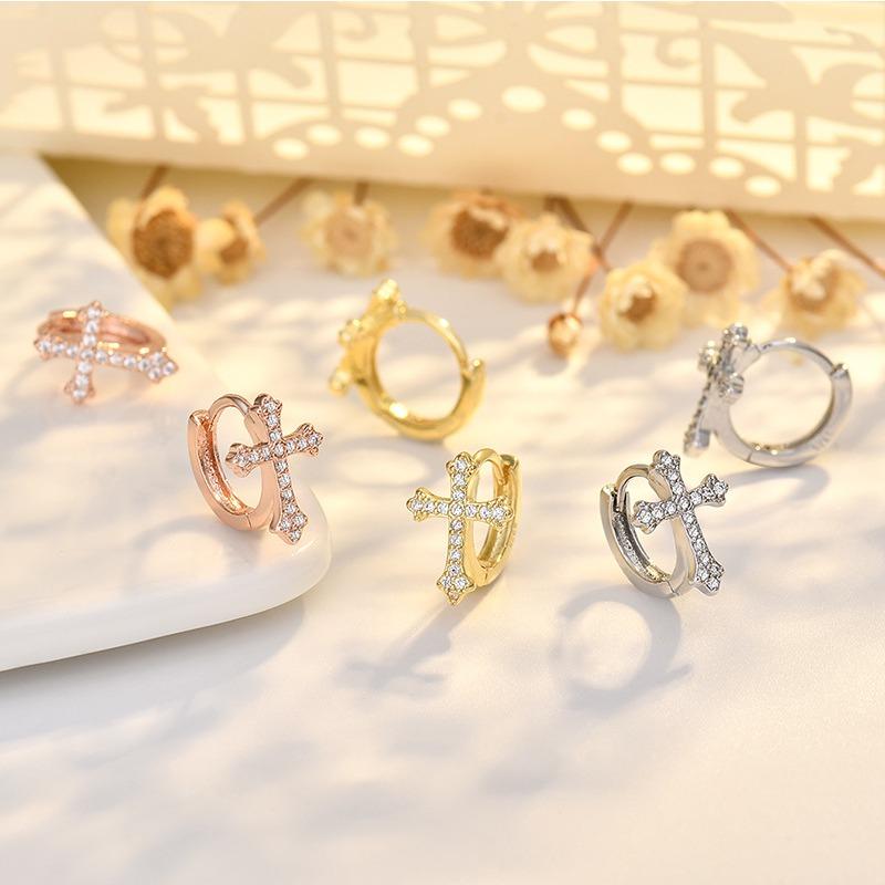 New Cross Full Diamond Earbuds Micro-set Zircon Earrings Simple and Versatile Earrings
