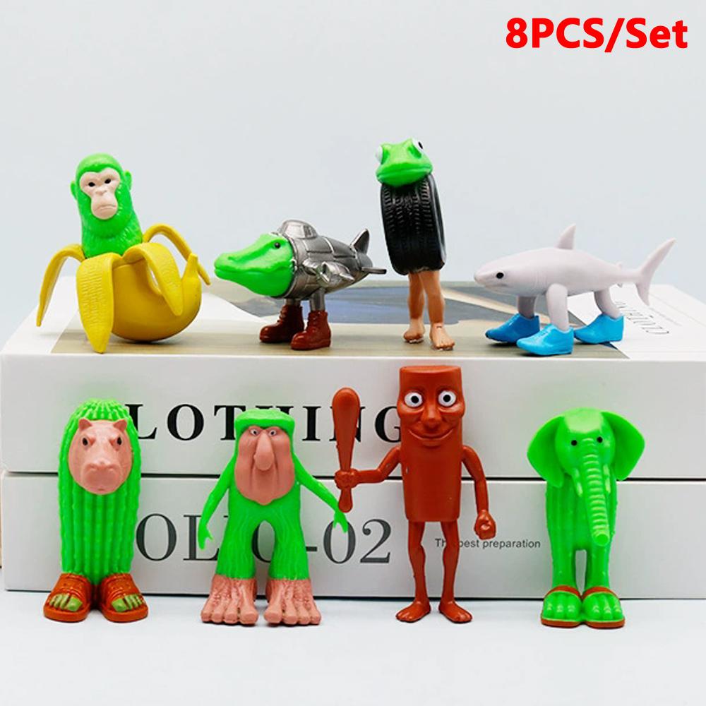 

8PCS Tung Tung Tung Sahur Tralalero Tralala Italian Brainrot Anime Action Figure Set Ornaments Mini PVC Model Desktop Decor Gift