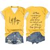 Letni top z dekoltem w serek i nadrukiem litery 3D Modne casualowe damskie T-shirty z krótkim rękawem