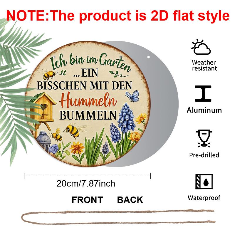 2D Flat - 1pc Vintage Aluminum Sign, Bee Garden Stroll Sign, Suitable for Home Rooms, Living Rooms, Dining Rooms, Cafes, Offices, Shops, Club Bars