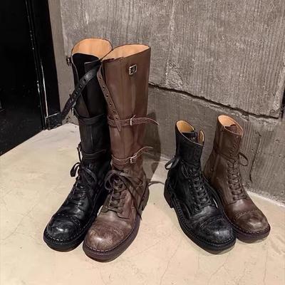 Versione in pelle di vacchetta miu casa stivali con plateau spessi stivali lunghi da donna autunno e inverno stivali alti da cavaliere stivali da cowboy larghi