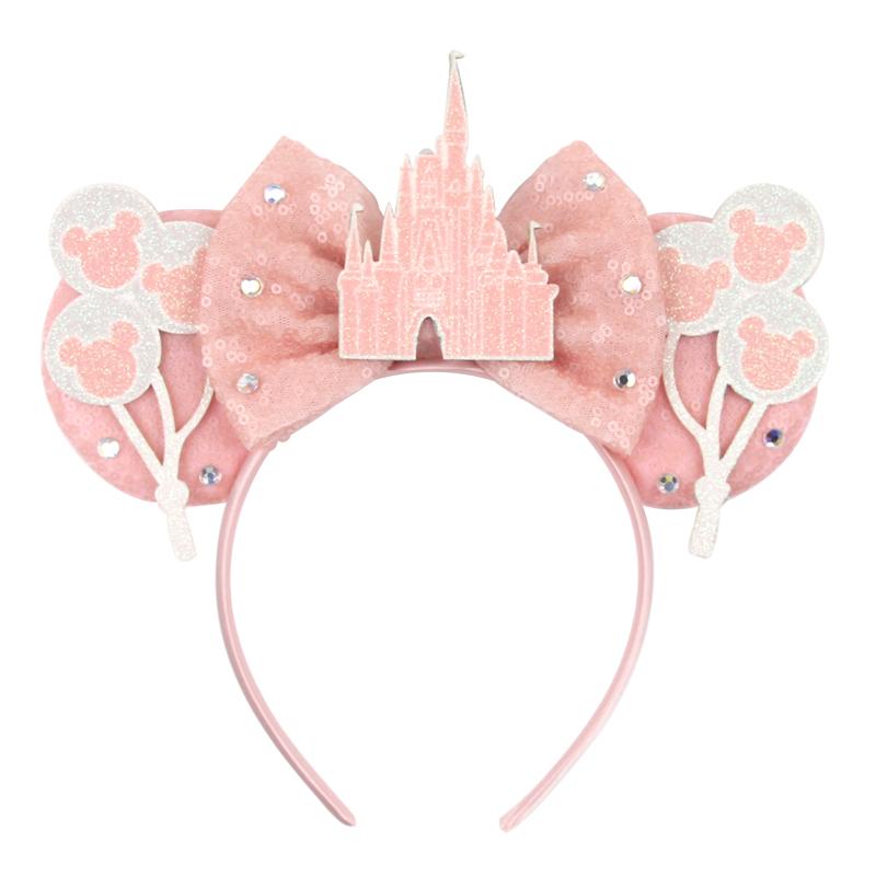 Trip Mickey Ears Headband For Girls Women Sequin Castle 5"Bow Hairband Festival Party Cosplay DIY Hair Accessories