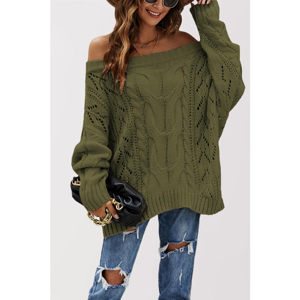 GMXIA Autumn and Winter Off-the-shoulder Large Loose Knitted Sweater, One-neck Solid Color Pullover Sweater for Women