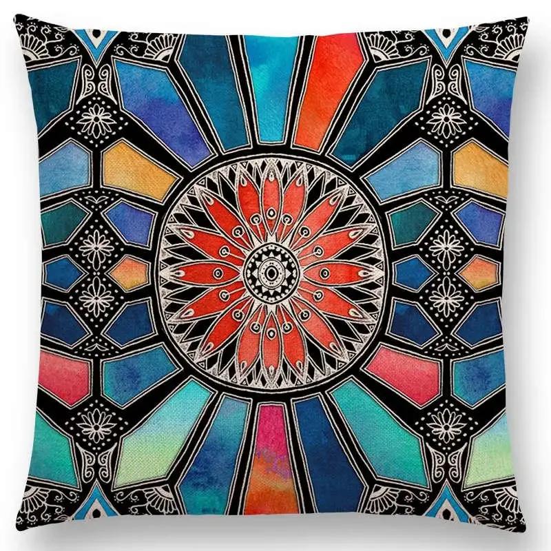 New Boho Art Flower Gorgeous Floral Diamond Doodle Botanical Geometry Mandala Decorative Pattern Cushion Cover Throw Pillow Case