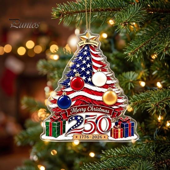 Holiday Hanging Decorations 250th Anniversary Christmas Ornament, 2D Acrylic Tree Decoration, 1776-2026 Ornaments 250 Years Patriotic Pendant for Xmas