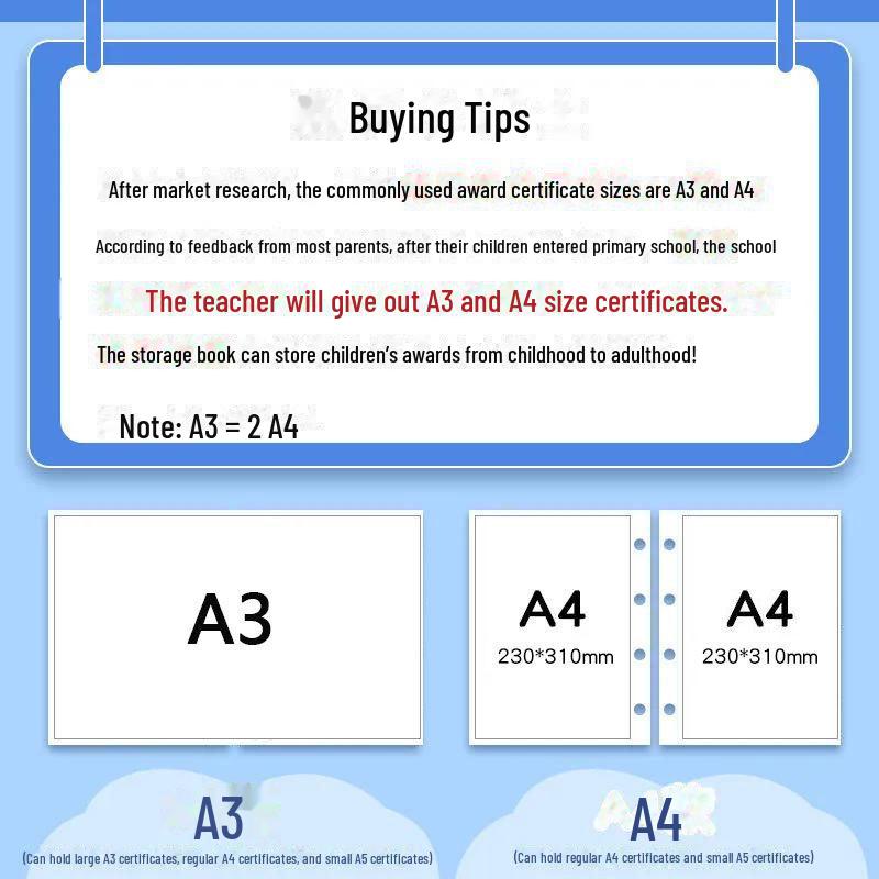 A3/A4 Award Certificate & Art Collection Folder for Kids