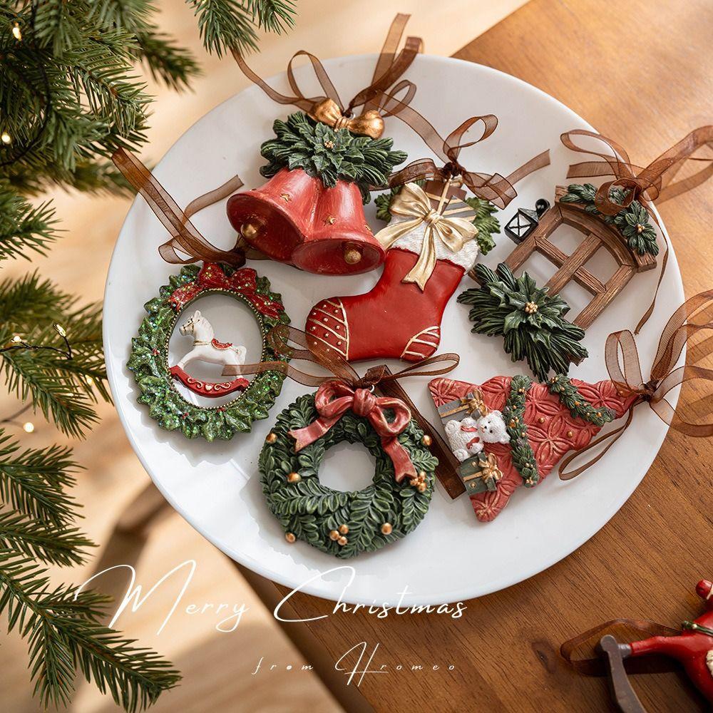 Resin Christmas Tree Decoration DIY Decor Painted Ornaments Christmas Resin Pendant  New Year Party