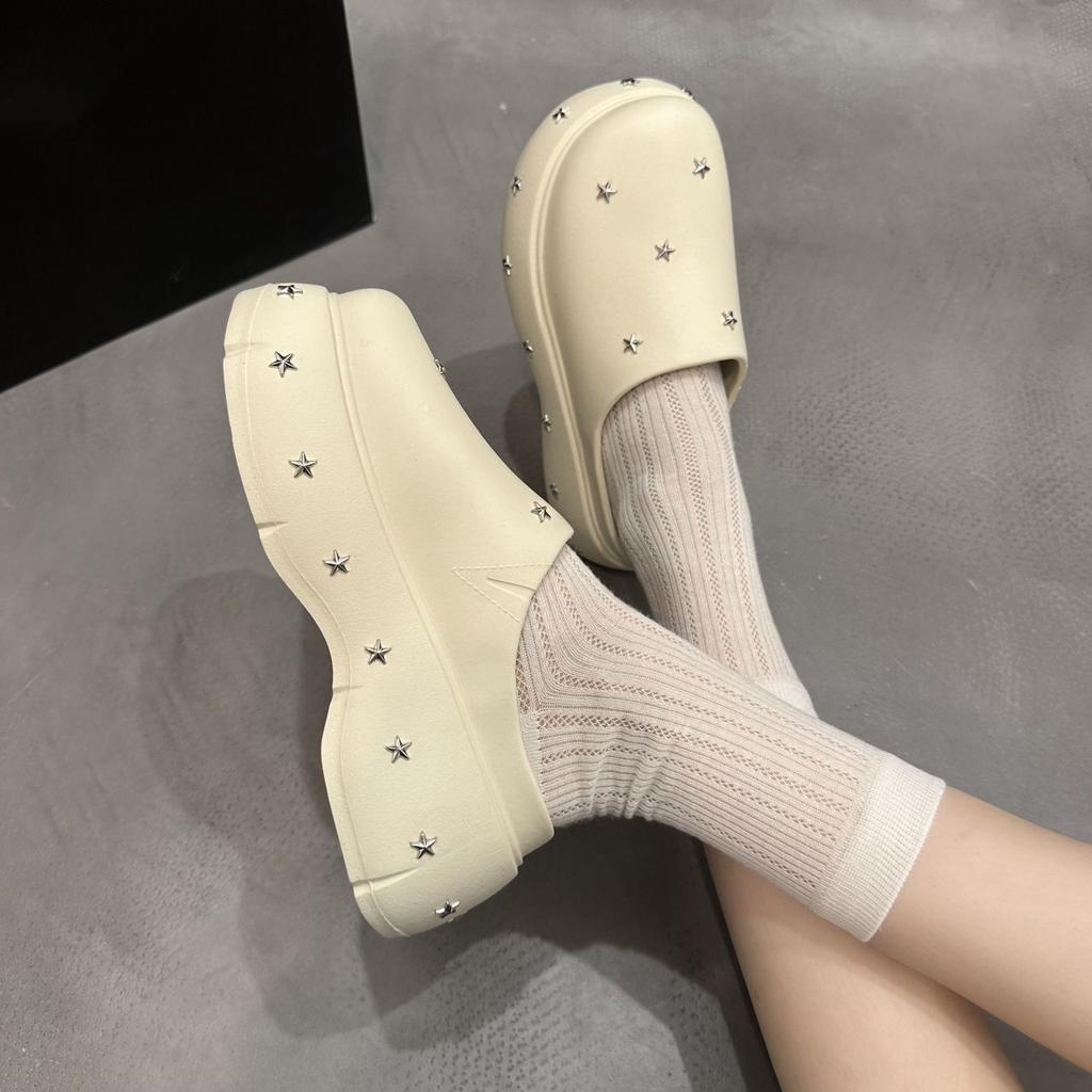 Small person increases height, thick-bottomed cool slippers, women's cute baotou half-drag non-slip women's cool slippers 2025 summer new models