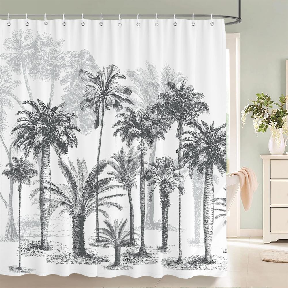 Tropical Plant Leaves Bath Curtain Waterproof Fabric Shower Curtains Colorful Leaf Pattern Bathtub Screen for Bathroom Decor