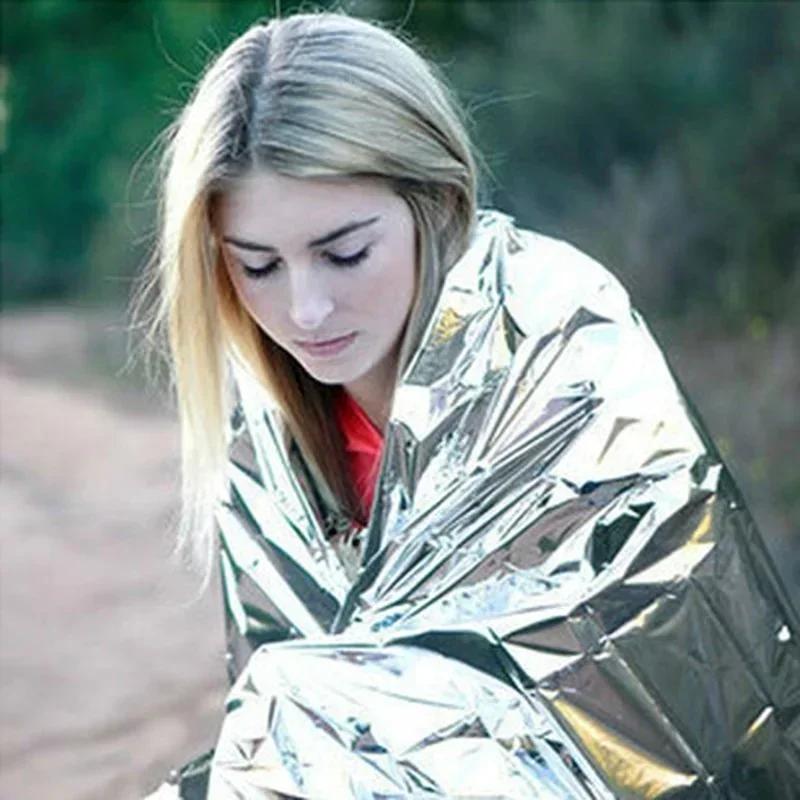210*130cm Outdoor Survival Emergency Blanket Aluminum Film Outdoor Warmthemergency Sleeping Bag Multifu Windproof Rescue Blanket