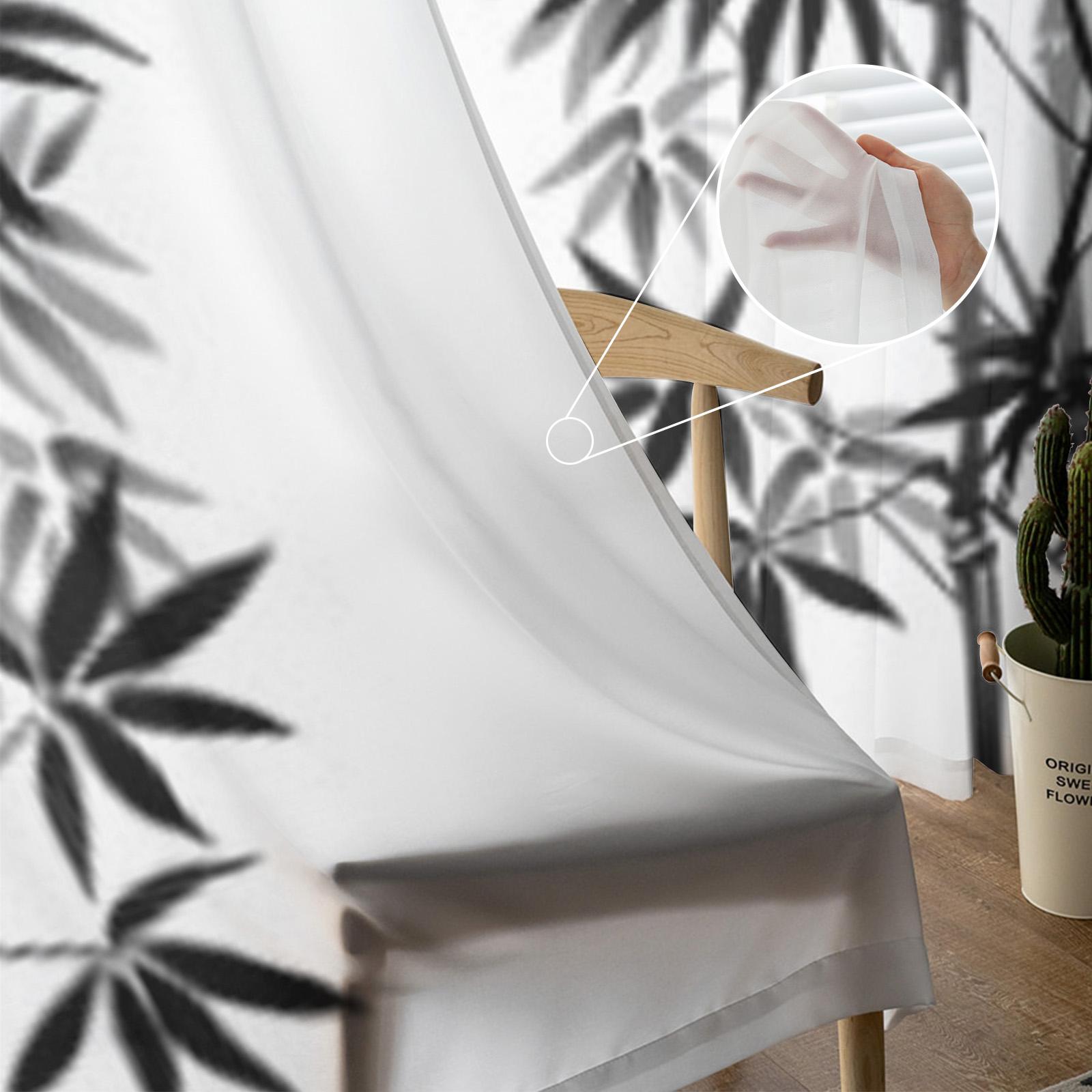 Бамбуковые черно-белые тюлевые прозрачные шторы для гостиной — фото 5