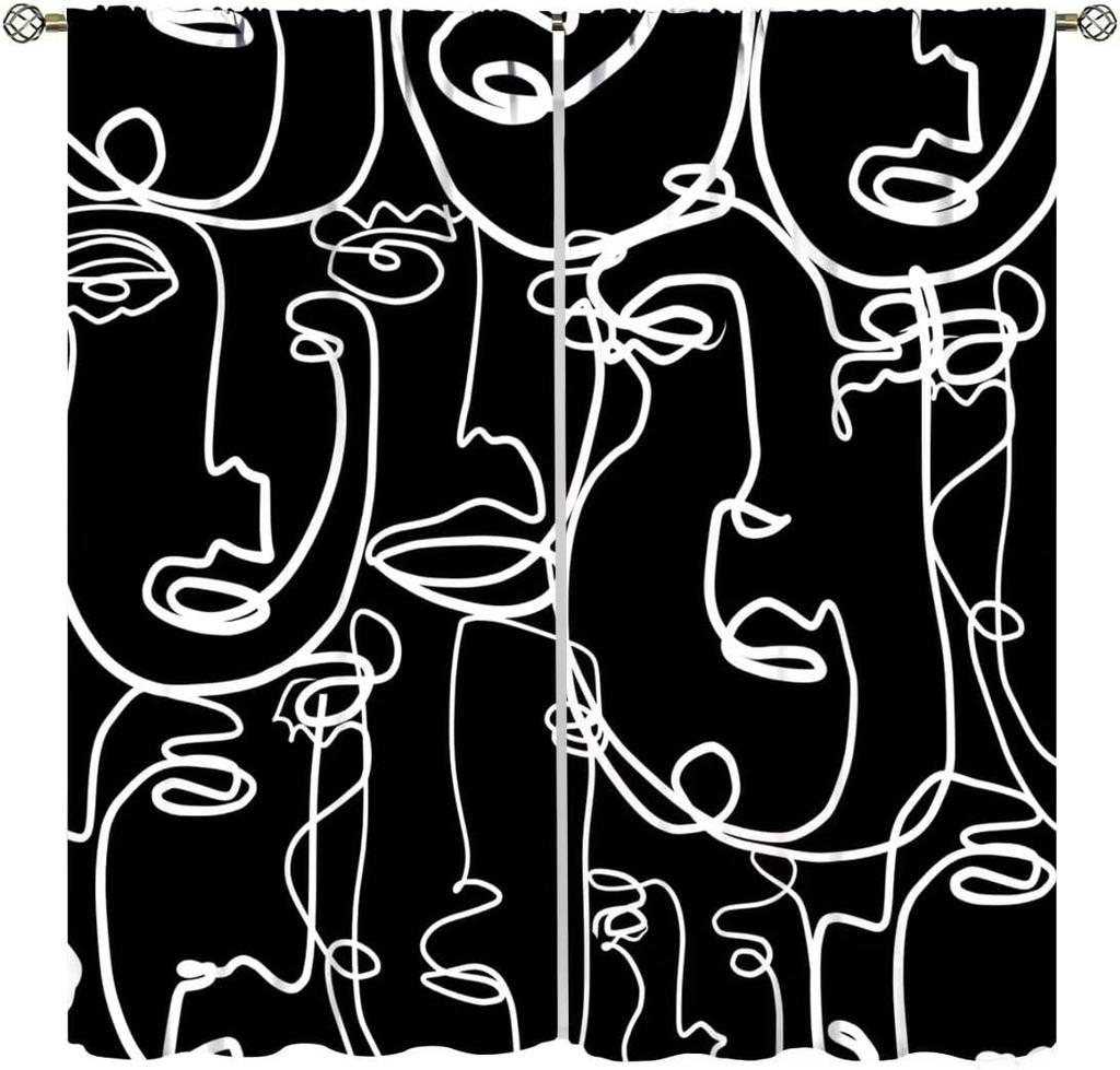 Modern Black White Window Curtains Minimalist Line Abstract Art Treatments Style Dcor Drapes Living Bedroom Nordic Made Of Polyester Decor Treatment