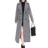 Houndstooth Plaid Woolen Coat for Women Mid Length Slim Fit Winter Warm Coat