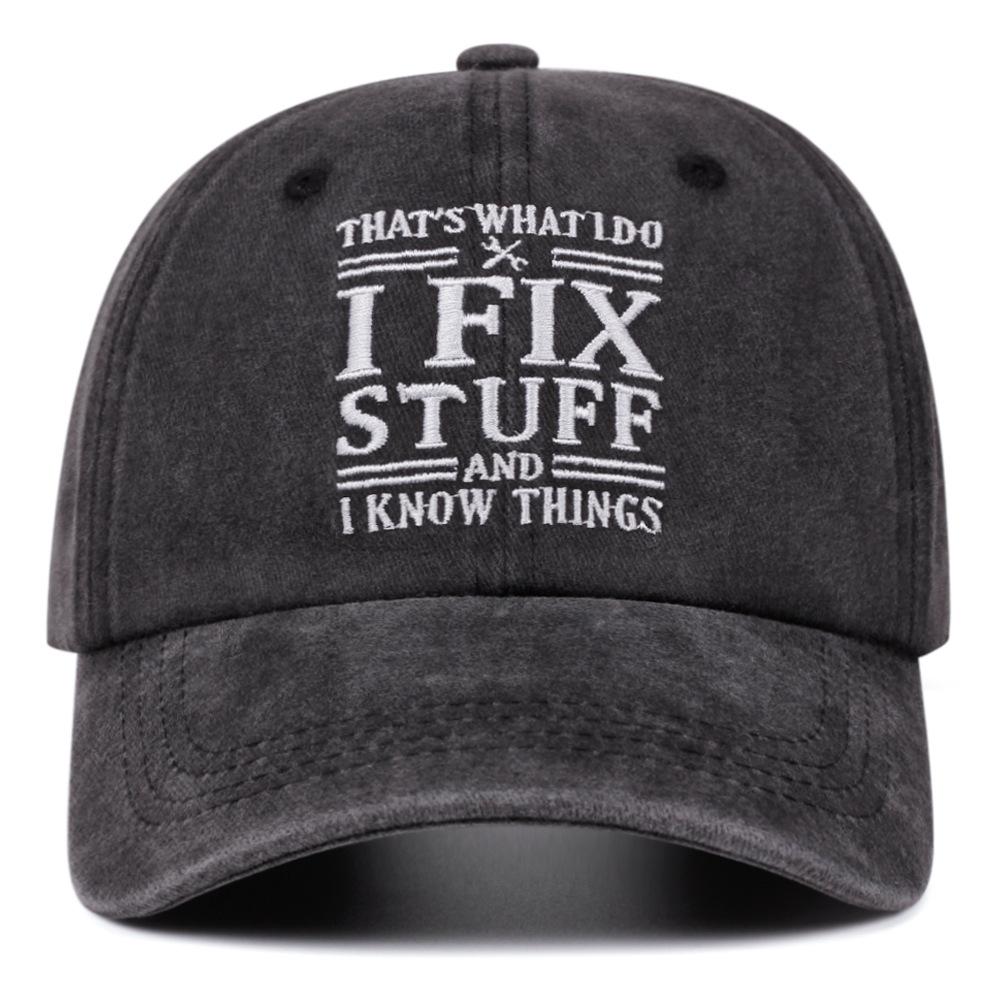 Ifix Stuff Embroidered Baseball Cap Retro Washed Denim Cap Casual Hip Hop Hat Adjustable 55-59cm