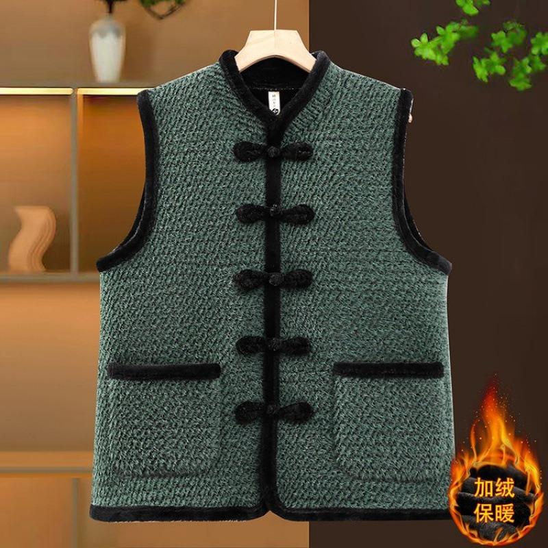 Autumn and winter Chinese style autumn and winter velvet vest buckle middle and old vest warm women's jacket thickened