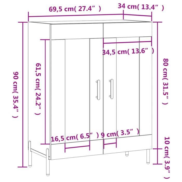 VidaXL Buffet High-Gloss White 69.5x34x90 Cm Engineered Wood 827798
