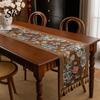 Elegant Dining Table Decor Jacquard Floral Runner, Vintage Peony Farmhouse Runner with Tassels for Home Wedding Party Tassel Edge