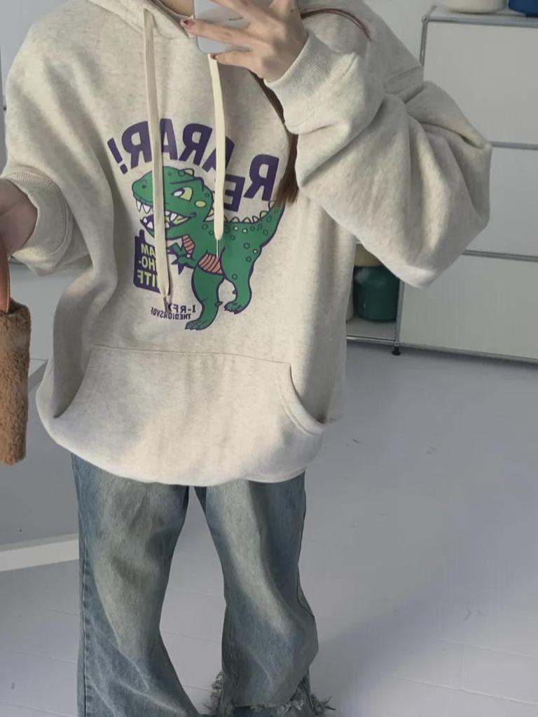 Damen Koreanischer Stil Plüsch Kapuzenpullover - Lockere Passform für Herbst und Winter