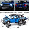 1/24 Scale Toy Pickup Trucks, Truck Toy, Ford F150 Diecast Metal Pickup with Sound and Light, 6x6 Off-Road Pull Back Trucks with Motorcycle for Kids
