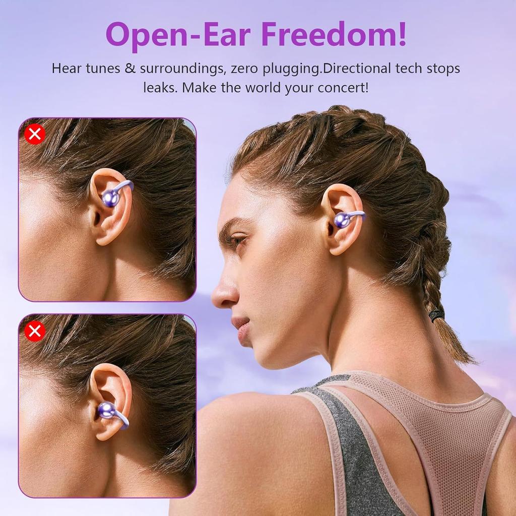 Clip-On Open-Ear Bluetooth 6.1 Earbuds with Microphone, Comfortable Non-In-Ear Sports Headphones with HD Sound & Noise Reduction for Running