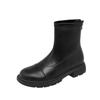 Leather Skinny Boots Women's New Winter Round Head Martin Boots Rear Zipper Fleece Thick-soled Elastic Short Boots Socks Boots