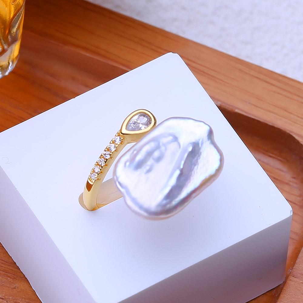 LSOOYH Natural Freshwater Big Baroque Pearl Rings For Women Classic Gold Silver Color Wedding Ring Anniversary Birthday Gifts