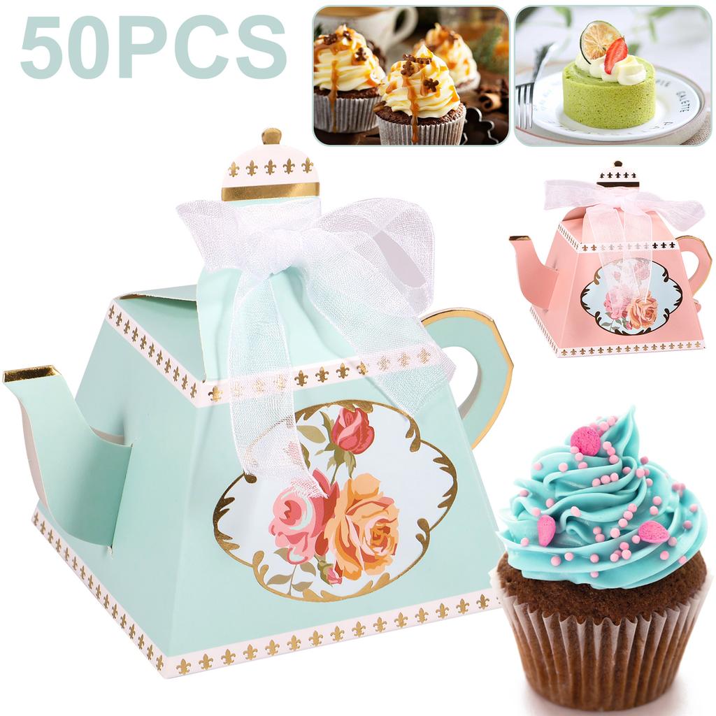 50/100Pcs Teapot Gift Boxes Cute Cookie Candy Box Mini Paper Present Bags Wedding Bridal Birthday Christmas Decor Party Supplies