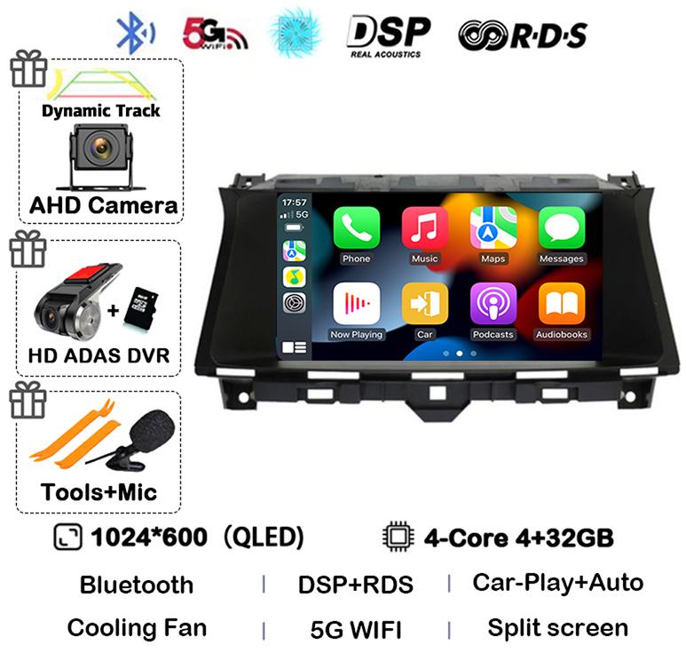 Android 14 Carplay Auto Wifi+4G For Honda Accord 8 Europe Spirior 2009-2013 Car Radio Multimedia Player GPS Stereo Head Unit DSP