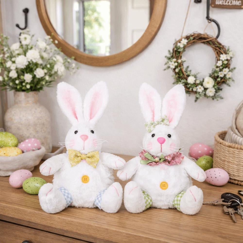 Bunny Cartoon Easter Bunny Decorative Cute Rabbit Hanging Pendant with Lanyard Soft Bunny Sitting Figurine Wall Table