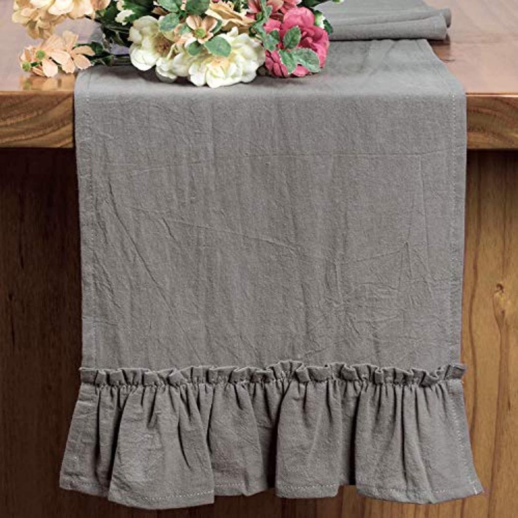 100% Cotton Solid Color Table Runner Ruffled Folds Farmhouse Kitchen Party Wedding Coffee Dining Table Decoration Accessories