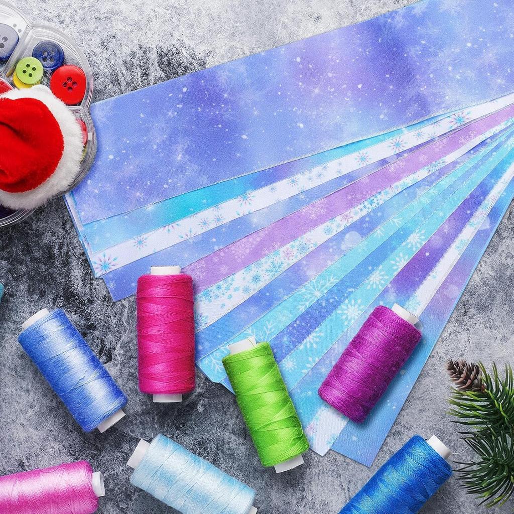 Ganeen 150 Pcs Winter Quilting Fabric Roll 2.56 Inch Snowflake Printed Fabric Squares Jelly Frozen Patchwork Strips for DIY Crafts Sewing Handmade