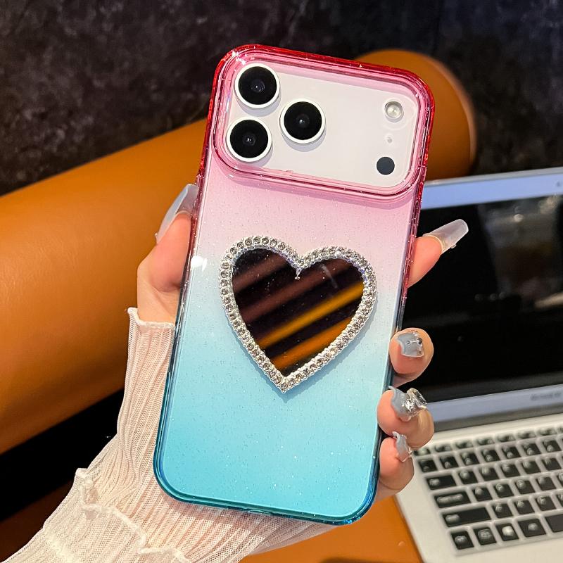 Luxury Gradient Color Collision Glitter Heart-Shaped Mirror Bumper Phone Case For iPhone 17 Pro Max 17 Air Shockproof Back Cover