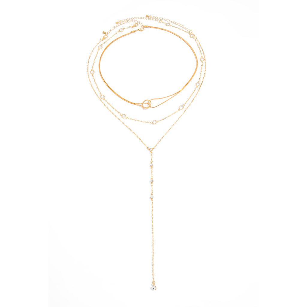 Ins Cool Style Metal Cross Pendant Pearl Necklace, Elegant Crystal Square Snake Clavicle Chain For Women