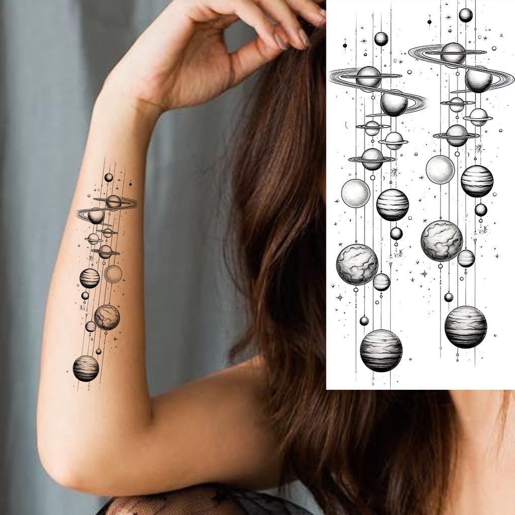 1 Sheet 3D Watercolor Universe Planets Temporary Tattoos For Men Women Long Lasting Waterproof Fake Tattoo Sticker Body Arm Art