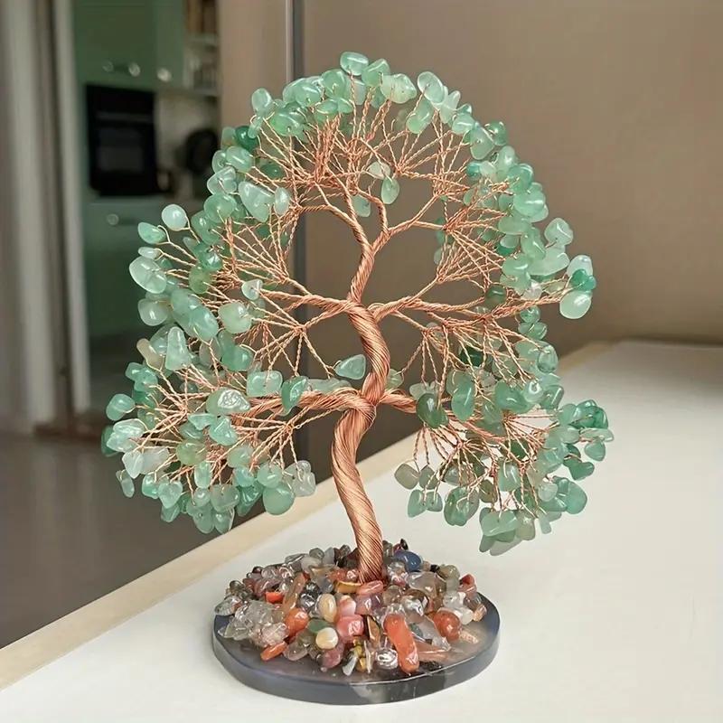 Natürlicher Kristallbaum, Grüner Aventurin, Rosenquarz-Dekoration, Heim-/Bürodekoration, Geldbaum, Lebensbaum Meditations-Ornament