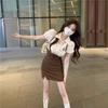 Summer Academy Style Small Strap Skirt Waist Sweet Spice Girl Short Skirt Chic Skirt Fake Two-piece Dress